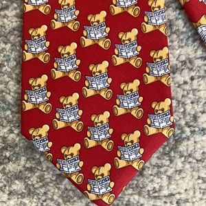 Vintage Italian Men’s Tie -Beaufort -Tie Rack Teddy Bear Reading Times Newspaper